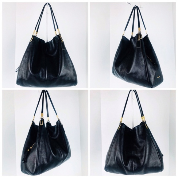 COACH HANDBAG BLACK LEATHER SHOULDER BAG TOTE HOBO - Picture 3 of 8